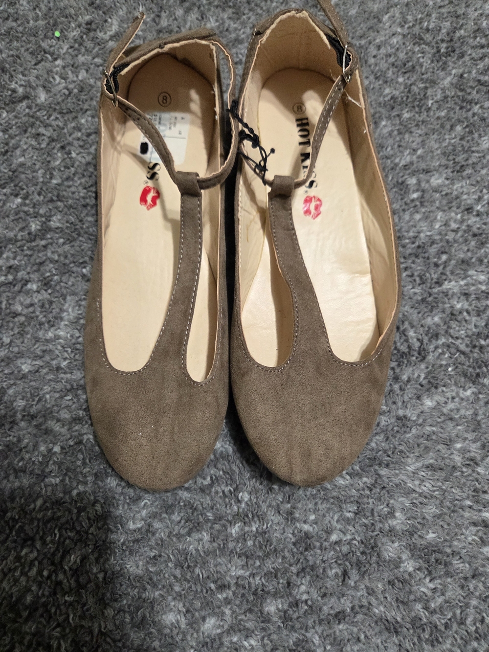 Hot Kiss Taupe Suede T-Strap Flats